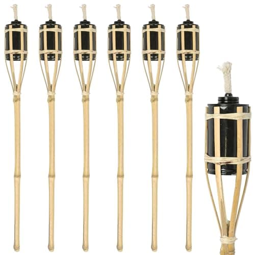 Image of Harbour Housewares Bamboo Fire Torches - 60cm - Natural - 6X Garden Lighting Traditional Tiki Torches Outdoor Paraffin Oil Lamp Candle Flame Lantern with Removable Screw Top