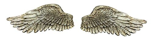Image of Pair of Angel Wings Ornate Vintage Shabby Cherub Wall Art Fair Garden Decoration (Large, Silver)