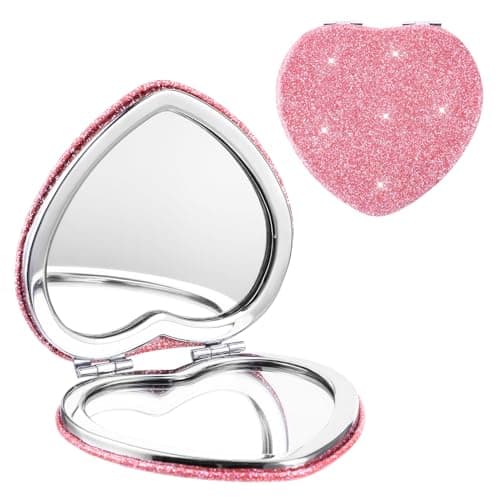 Image of Mabor Heart Shaped Compact Mirror, Pocket Mirror Portable Double Sided 1x/2x Magnifying Purse Mirror for Women Girls Mini Cute Vanity Mirror for Handbag Wallet Home Office(Pink)