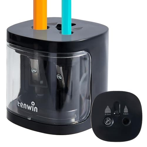 Image of tenwin Electric Pencil Sharpener, Double Hole Battery Operated Sharpener for 6-12mm No.2/Colored Pencils, Durable Blade to Fast Sharpen, Suitable for School/Classroom/Office/Home (Black)