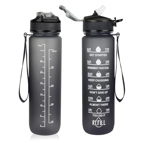 Image of Lepat 1L Sport Water Bottle with Straw, Leakproof Design Plastic Drinks Bottle, Sports Water Bottles with Time Markings, BPA Free Sports Drinks Bottle for Fitness, School, Gym, Outdoor Sports (Black)