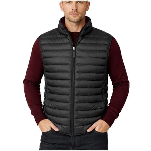 Image of Xact Men's Funnel Neck Quilted Puffer Gilet/Bodywarmer, Mid-Weight Vest with Concealed Zipped Front Pockets (Jet Black) XXL