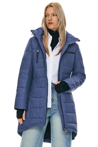 Image of Orolay Women's Winter Puffer Jacket Hooded Warm Windproof Down Coat Mid-Length Quilted Thermal Outwear Blue XXL