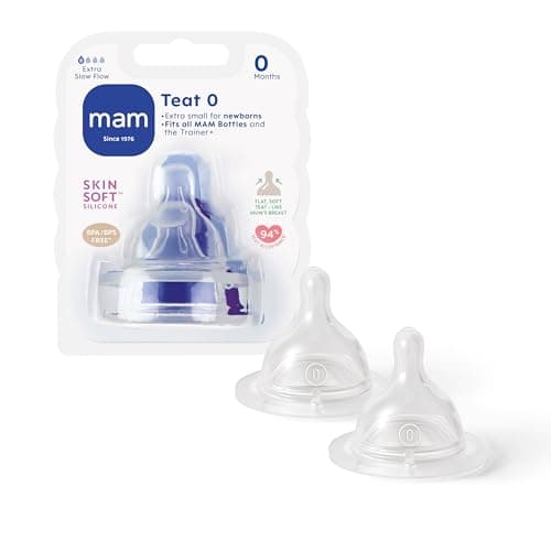 Image of MAM Teats Size 0 | 2 Pack | Extra-Slow Flow | Fits All MAM Bottles | Made from SkinSoft Silicone | Baby Accessories for Newborn
