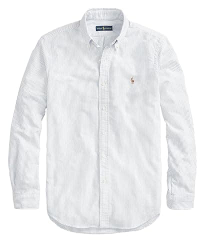 Image of POLO RALPH LAUREN Men's Classic Oxford Long Sleeve Sport Shirt, Ralph Lauren Blue Stripe, Large
