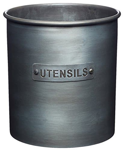 Image of KitchenCraft Industrial Kitchen Vintage-Style Metal Utensil Holder, Worktop Canister for Spoons and Cooking Accessories, 13.5 x 14.5 cm – Grey