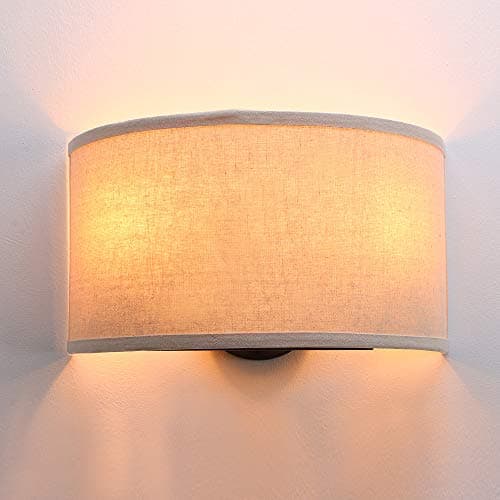 Image of Yosoan Vintage Industrial Fabric Wall Light Wall Sconces Lights, 2 in 1 Beside Wall Lamp for Living Room Bedrooms Kitchen Dining Room Hallway,Arc-Shaped Line Lampshade,E27 (Beige Fabric Lampshade)