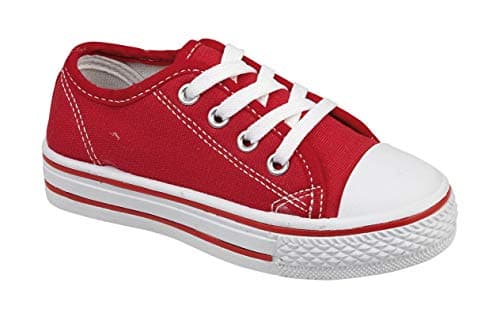 Image of Style Spot (Red, UK 8 Girls Boys Kids Low Top Iconic Classics Canvas Sneakers White Toe Cap Lace Up Slip on Fashion Trainers Go Shoes Casual Pumps