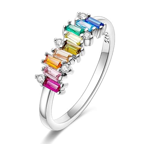 Image of Hapour 925 Sterling Silver Ring with Colorful Cubic Zirconia,Dainty Stackable Rings for Women Non Tarnish as Gifts for Women Ring