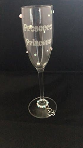 Image of Prosecco Princess Glass Flute with Pastel Beads & Butterfly Charm, Wedding Party, Hen