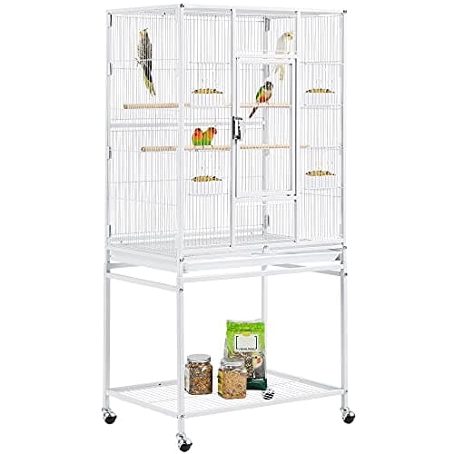 Image of Yaheetech Bird Cage Flight Large Parrot Cages for Budgies Cockatiels Conures Parakeets Lovebirds with Rolling Stand, White