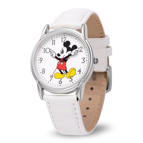 Image of Disney Mickey Mouse Watch for Men – Stylish Men's Mickey Mouse Watch – Collectible Timepiece – Gift for Fans – Classic Watches with Silver Case & Black Leather Strap, White, Mickey Cardiff Watches 2