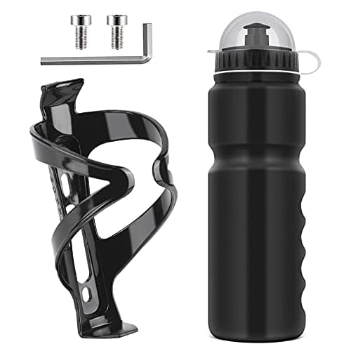 Image of Ainiv Bike Water Bottle Cage with BPA-free 800ml/28oz Bike Bottle, Black Gloss Strong Bike Water Bottle Holder, Bicycle Cup Holder, Cycling Bottle Holder for Road Bike and Mountain Bike, Black