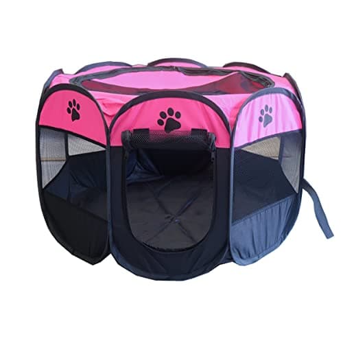 Image of Dotala PET Portable Foldable Pet Dog Cat Playpen Crates Kennel/Premium 600D Oxford Cloth,Removable Zipper Top, Indoor and Outdoor Use (Rose)