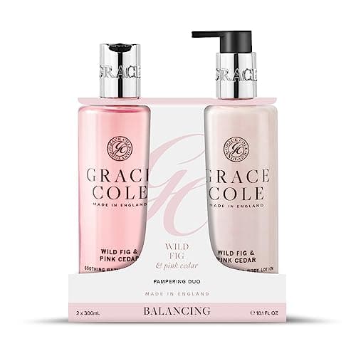 Image of Grace Cole Wild Fig & Pink Cedar Scented Body Care Duo Gift Set 1 x Bath & Shower Gel 300ml, 1 x Hand & Body Lotion 300ml - Essential Oils - Vegan - Made In England