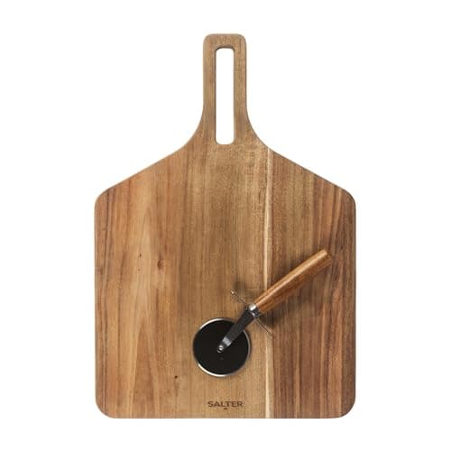 Image of Salter Toronto 12” Pizza Board & Cutter Set - FSC® Acacia Wood Reversible Pizza Serving Board with Matching Slicer, Durable Design, 3 Year Guarantee