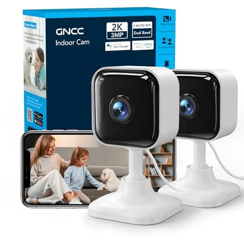 Image of GNCC 2K 3MP Security Camera Indoor 2 Packs CCTV Cameras for House Security, 2.4G/5G Home Security Camera, Motion/Sound Detection, Night Vision, SD/Cloud Storage, Works with Alexa & Google Home, GC4