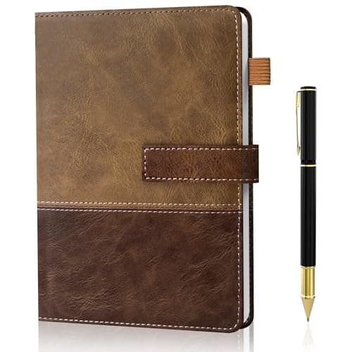 Image of Mousbull A5 Leather Notebook with Pen, 256 Pages Hardcover Journal for Writing with Pen Holder, Lined Paper Daily Diary for Men and Women, Great Gift for Work Business Professional Travel - Brown