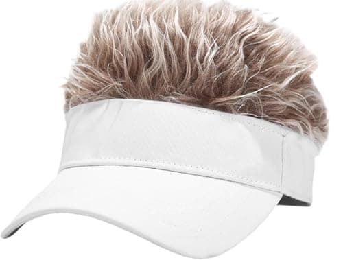 Image of LXOrdora Mens Visor Hats with Spiked Wig Novelty Adjustable Baseball Golf Cap with Fake Hair White Coffee