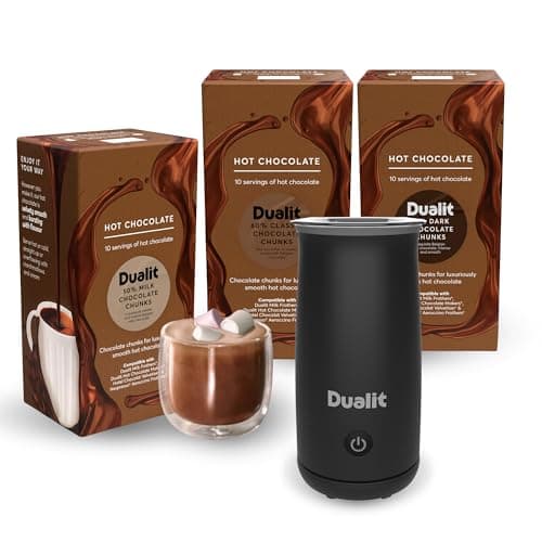 Image of Dualit Hot Choc Maker Ultimate Bundle - 3 Packs of Chocolate Chunk Sachets 50% Milk, 60% Classic and 72% Dark Chocolate - Black