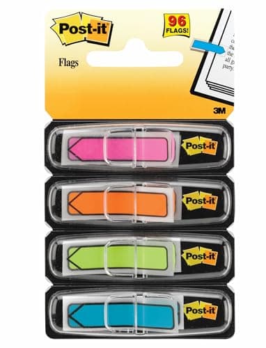 Image of Post-it Index Arrow Flags - 4 Dispensers 24 Flags of Each Colour 11.9 mm x 43.2 mm - To Mark, Highlight or Colour Code Important Information