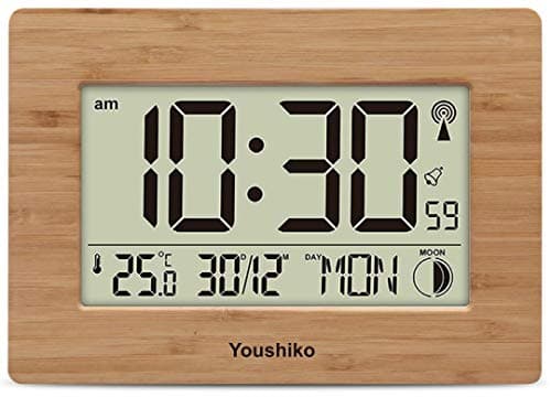 Image of Youshiko Radio Controlled Wall Clock (Official UK Version) Large Screen LCD Silent Auto Set Up with Day Date Month