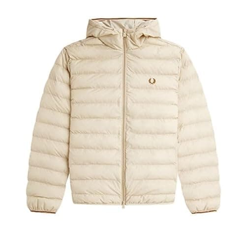 Image of Fred Perry Mens Womens Unisex J4565 Hooded Insulated Jacket Coat in Oatmeal - Small
