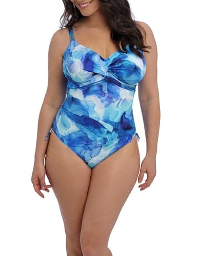 Image of Fantasie Swim Women's Saunton Sands Underwire Twist Front Swimsuit with Adjustable Leg One Piece, Dazzling Blue, 32DD