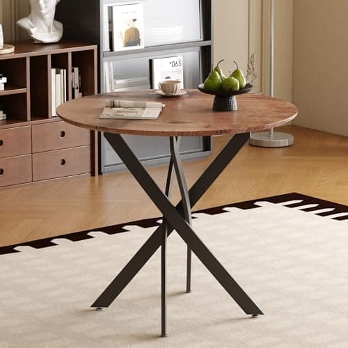 Image of IMHKAM Small Round Dining Table, Retro kitchen Table 2 Seat 80cm Circle Table for Living Room, Office, Industrial Style, Rustic Brown and Black