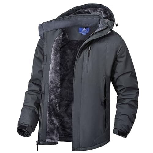 Image of cioiniei Men's Waterproof Skiing Ice Jackets Multi-Pockets Hooded Skating Coat Windproof Parka With Detachable Hood Dark Grey-L