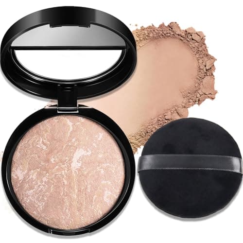Image of Baked Foundation for Mature Skin, Brighten Colour Correcting Powder Foundation, Buildable Light to Medium Illuminating Powder, Oil-Control Smooth Makeup, Water & Sweat Resistant (Light Beige)