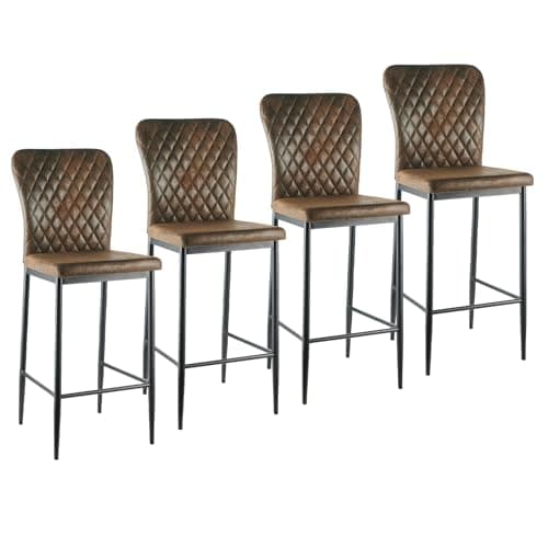 Image of AINPECCA Suede Brown Kitchen Breakfast Bar Stools Set of 4, Counter Chairs With Backs and Footrests - Modern High Stools for Home Bar and Kitchen Island (Suede Brown, 4)