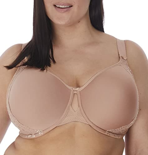 Image of Elomi Women's Charley Bandless T-Shirt Floral Lace, Breathable Spacer Fabric, Diamond Mesh Detail. Dd+ Bras, Fawn, 38FF US
