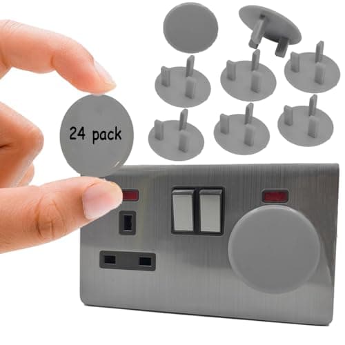 Image of UK Baby Safety Socket Protectors 24 Pack - Child Proof Plug Covers, Socket Guards for 3-Pin UK Power Sockets, BPA-Free, Easy to Install, Grey
