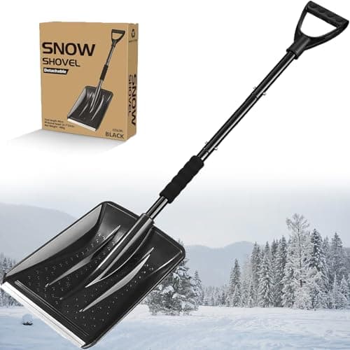 Image of Black Snow Shovel for Car Driveway, New Upgrade Large-Capacity Lightweight Aluminum Portable Snow Shovel, Perfect for Snowman Playing, Emergency and Parent-Child Playing