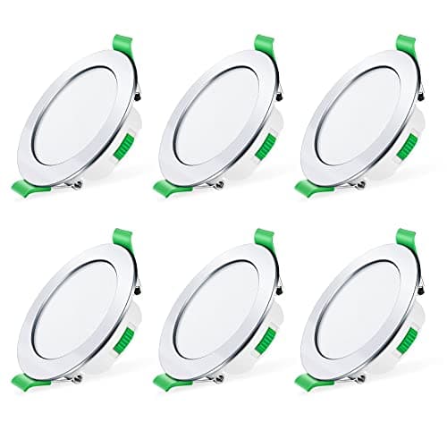 Image of ALUSSO LED Downlights Dimmable 7W IP44 Slim Recessed Ceiling Lights, 3CCT 3000K Warm 4000K Neutral 6500K Cool Adjustable Bathroom Spotlights, Polished Chrome, 6 Pack