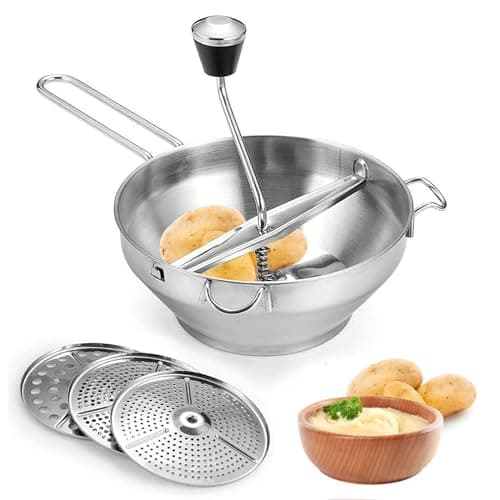 Image of WIGUROE Food Mill Potato Ricer, WIGUROE Stainless Steel Food Mills with 3 Milling Discs, Rotary Food Mill for Tomato Sauce, Potatoes, Baby Food or Canned Goods