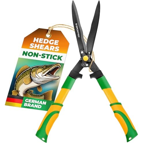 Image of GRÜNTEK Hedge Shears Pike (Hecht) 560 mm – Double Teflon-Coated SK5 Blades with Serrated Edges | Ergonomic Garden Shrub Shears