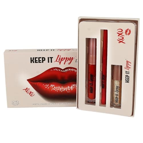 Image of Keep It Lippy Lip Liner, Lipstick & Lip Gloss Set, 3 Piece Set, Matte Lip Stick, Shimmer Lip Gloss, Lip Trio, Vegan Friendly, Makeup Gift Set (Red)