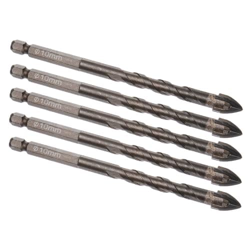 Image of Kozelo 5pcs Titanium Masonry Drill Bit - [10mm x 120mm] Concrete Drill Bit with Hex Shank for Ceramic Tile Marble Use, U-Shaped Chip Discharge Groove