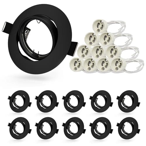 Image of Allesgute 10 X Modern Recessed Ceiling Light Frame for Kitchen Round Black Finish Fittings for Spot Lights 30° Tilt Adjustable Downlight with GU10 Lampholder