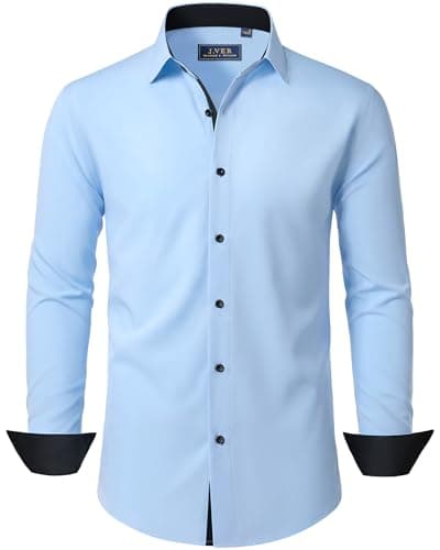 Image of J.VER Dress Shirts for Men Fashion Slim Fit Long Sleeve Stretch Non Iron Business Casual Wedding Fashion Blue Shirt L