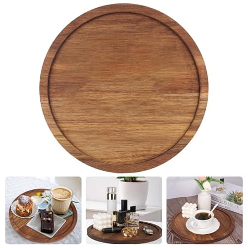 Image of YYTECH Large Round Wooden Serving Tray, 30cm Acacia Wood, Decorative Serving Tray, Wooden Serving Platter for Drinks, Coffee, Keys, Jewelry, and Cosmetics