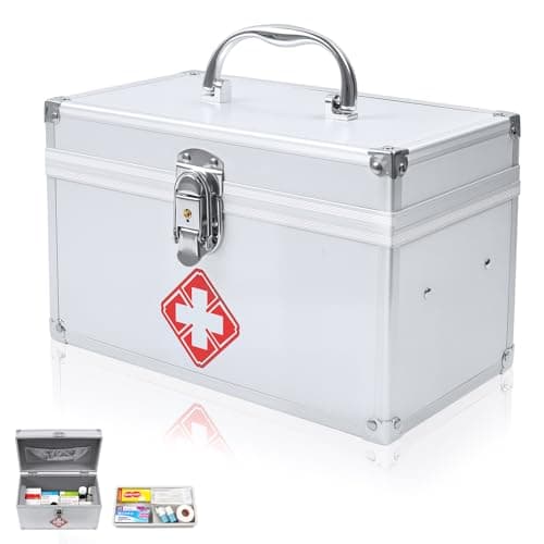 Image of Gemsaya Medical Storage Box, Large Lockable Medicine Storage Box Organiser with Handle, Portable First Aid Box Empty with Compartment, Household Medical Locked Box for Home School Office, 25x14x16 cm