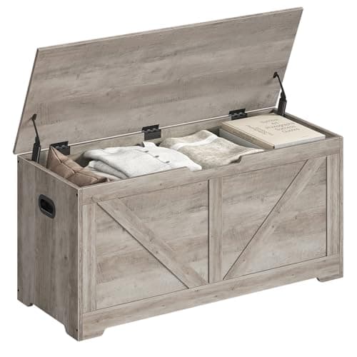 Image of VASAGLE Storage Chest, Storage Bench, Blanket Box with 2 Safety Hinges, Shoe Storage Bench, Farmhouse Style, 40 x 100 x 46 cm, for Hallway, Bedroom, Living Room, Heather Greige LSB060K03