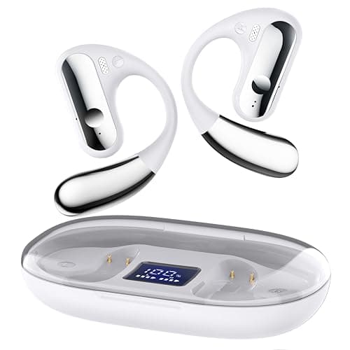 Image of Open Ear Bluetooth Headphones, Bluetooth 5.3 Headphones Wireless with 4 Mics, 40 Hours Dual LED Display, Type-C Headphones, Wireless Bluetooth, IP7 Waterproof ENC Sports Headphones, White