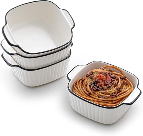 Image of 13Oz Ceramic Baking Dish, 4 Pack Small Oven Dish Set, Square Individual Pie Dish with Handles, Ceramic Bakeware for Microwave & Air Fryer Safe.