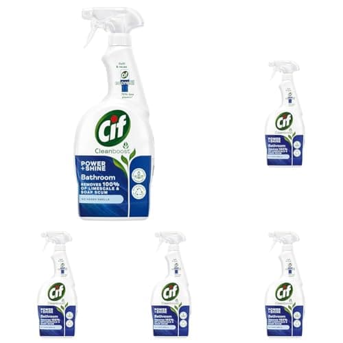Image of Cif Power & Shine 100% soap scum & limescale removal Bathroom Spray for cleaning ceramic, chrome, enamel, plastic, and stainless-steel surfaces 700 ml (Pack of 5)