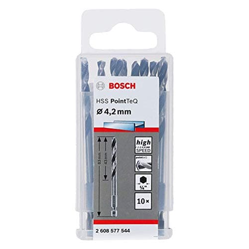 Image of Bosch Professional 10pc PointTeQ Hex Drill Bit (for Metal, Ø: 4.2 mm, Total Length: 83 mm, ¼’’ Hex Shank, Accessory for Impact Drivers and Drill Drivers)