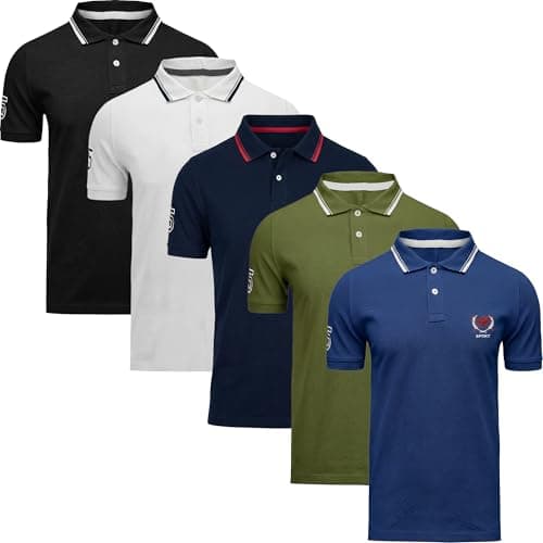 Image of Mens Pack of 6 Plain Polo Shirt Poly Cotton T-Shirts Tee Short Sleeve Top, Pack of 5 Assorted, L